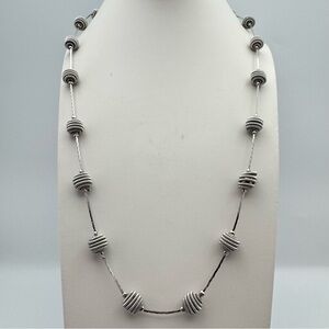 Trifari Silver Tone Beaded Station Necklace Vintage Signed Classic